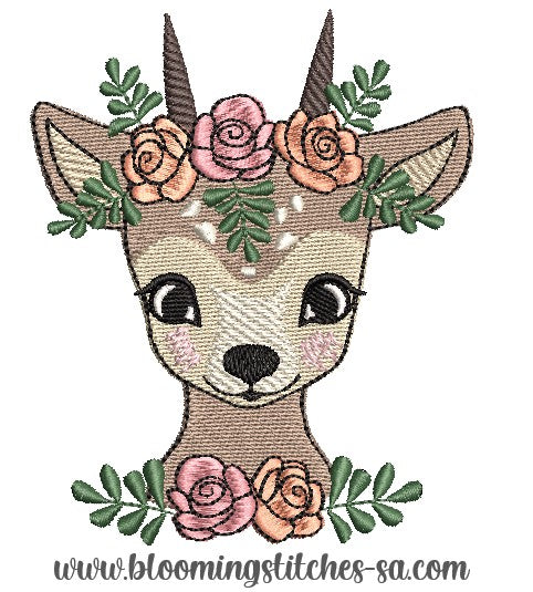 Deer Head and Flowers