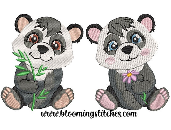 Pandas 3 Flower & Bamboo SET