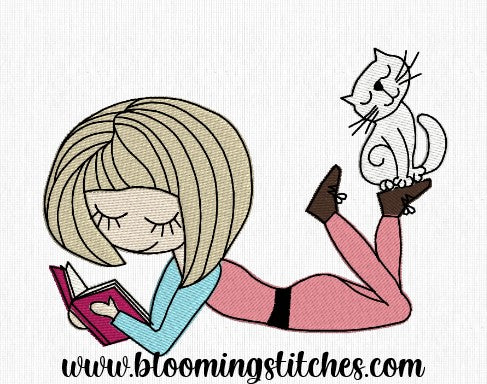 Girl With Book and Cat