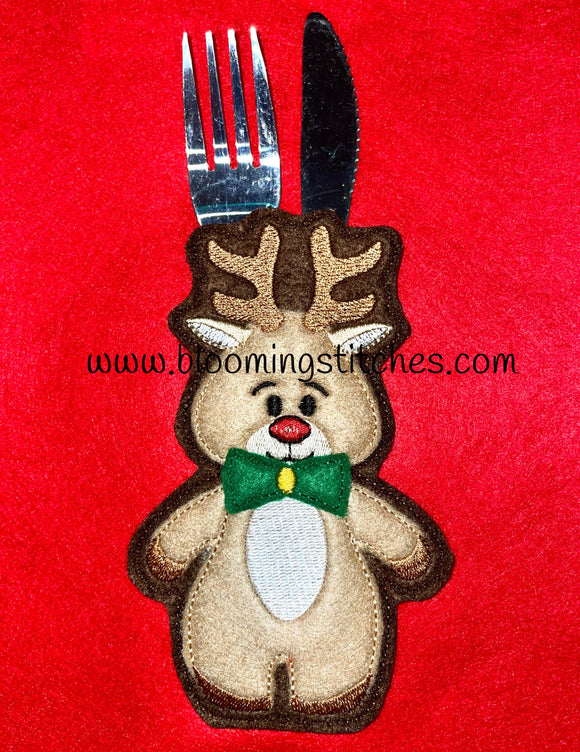Reindeer Cutlery Holder ITH 5X7