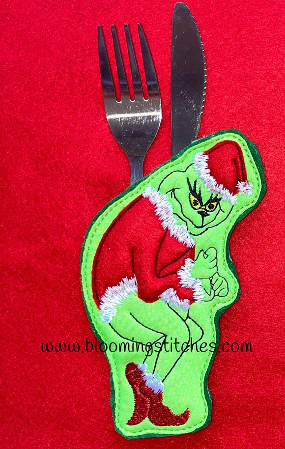 Grinch Cutlery Holder ITH 5X7