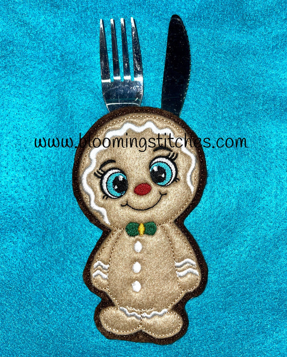 Gingerbread Cutlery Holder ITH 5X7