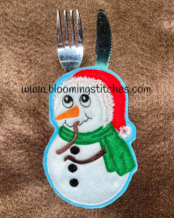 Snowman Cutlery Holder ITH 5X7