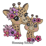Baby giraffe and mother