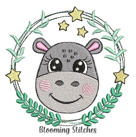 Hippo in wreath with stars