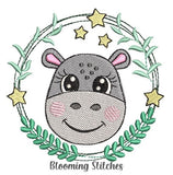 Hippo in wreath with stars