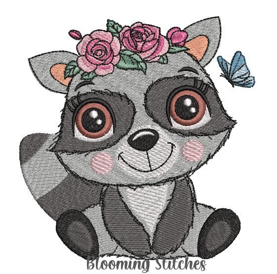 Raccoon with roses