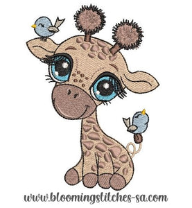 Giraffe with birds