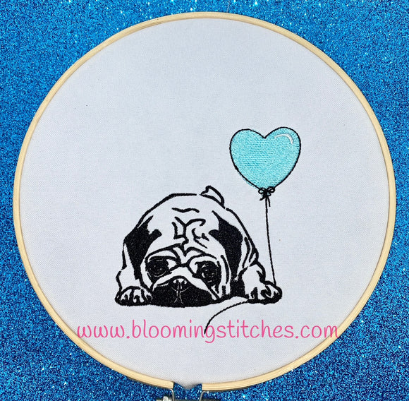 Pug with balloon